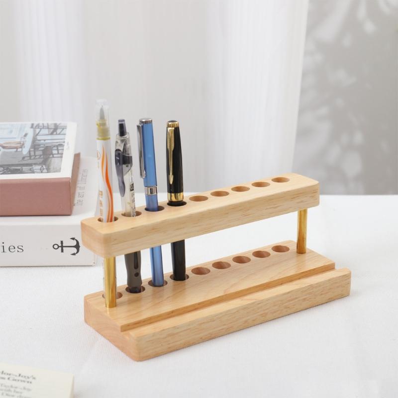 Multipurpose Wood Office Organizer Pen Holders and Mobile Stand Pen Storaging Rack Wood Texture Suitable for Office