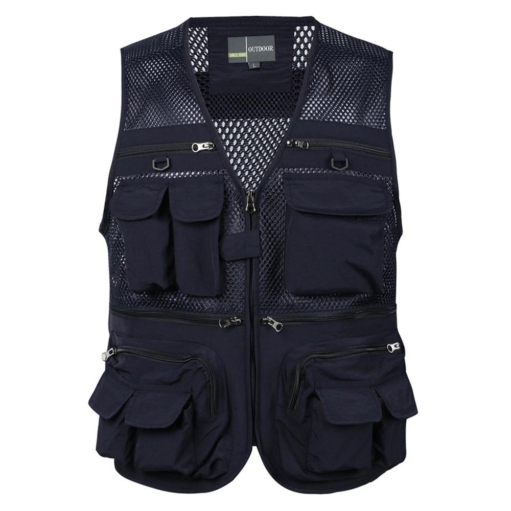

Summer Men Tactical Hiking Fishing Vest Multi-Pocket Photographer Waistcoat Outdoor Leisure Male Thin Cargo Sleeveless Jacket XXXXL темно-синього кольору