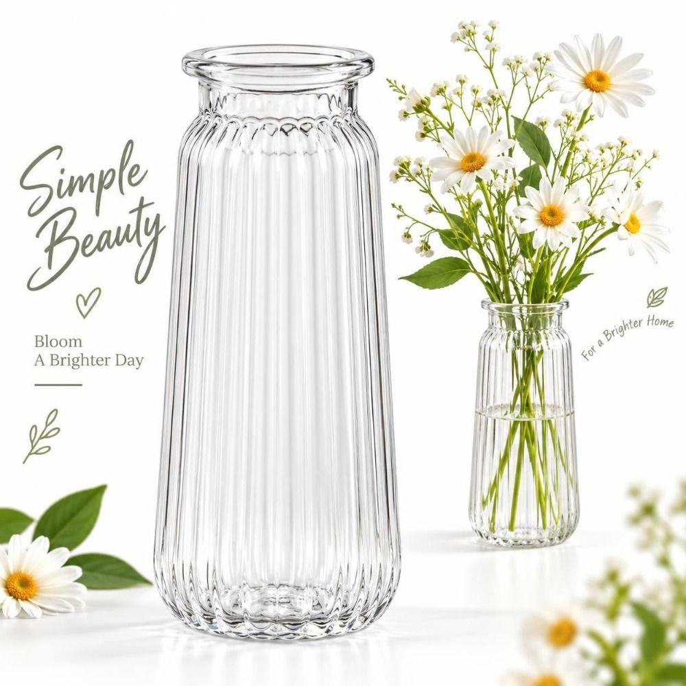 Ribbed Design Clear Flower Vase Nordic Style Flower Arrangement Cylinder Vases Home Decoration