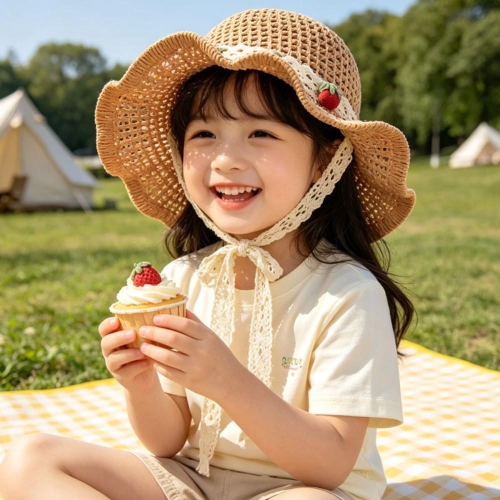 Foldable Design Straw Sun Hat Lace Up Detail Kids Sun Hat Fashion UV Protection Hat Beach Use