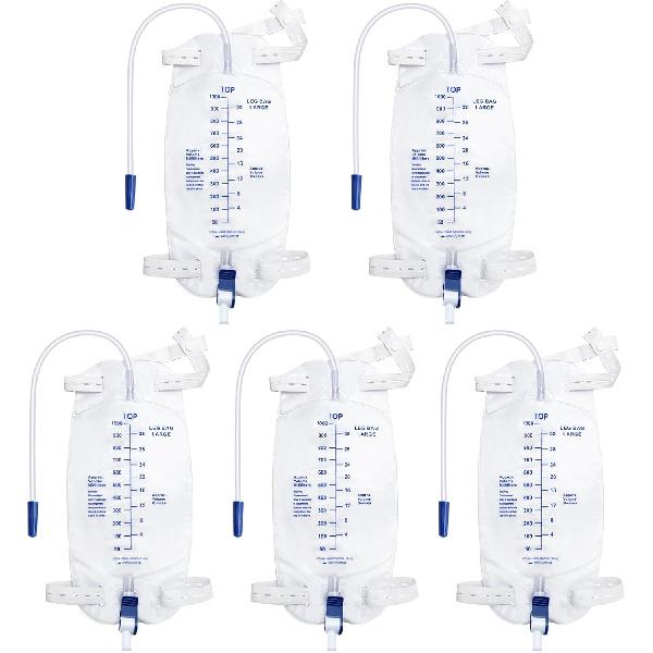 Catheter Bags for Men with 5PCS, Foley Catheter Leg Bags for Men 1000ML, Urine Bags for Easy Flip Drain Design