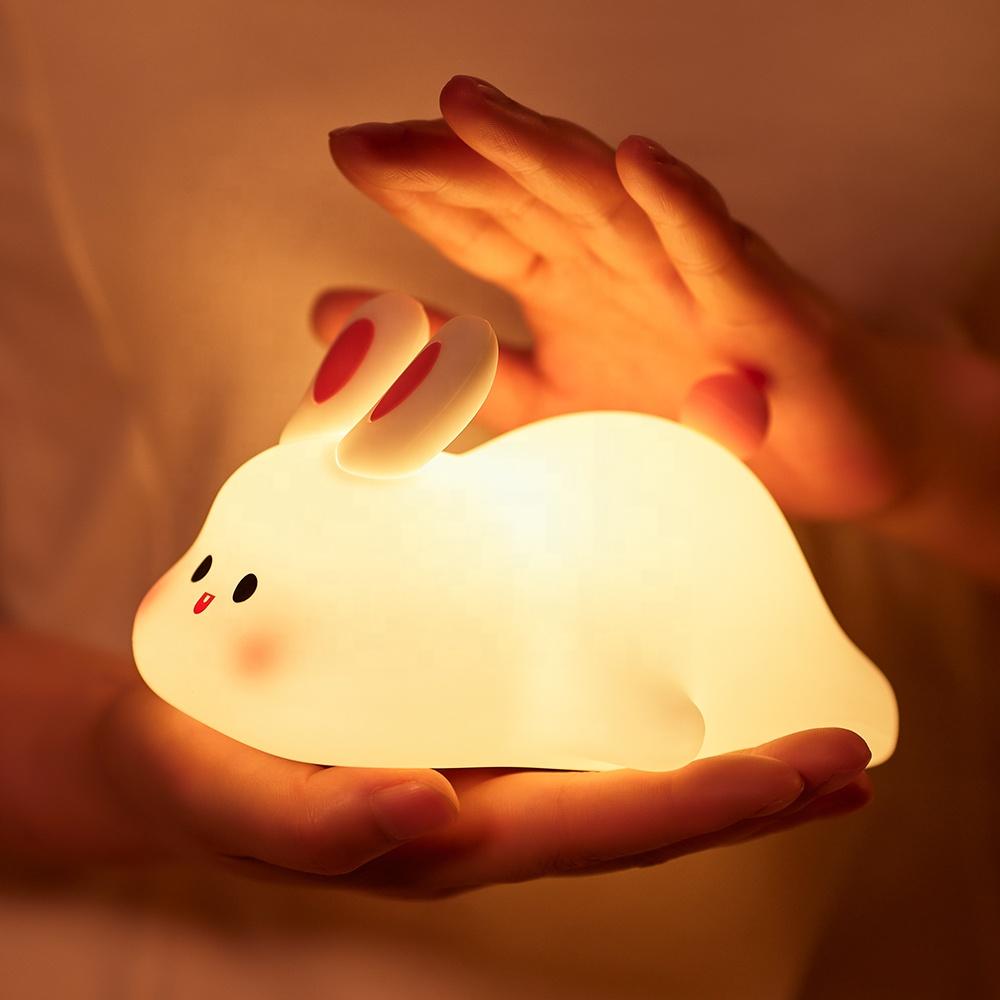 Cute Silicone LED Touch USB Rabbit Lamp Birthday Novelty Gift Timed Night Light in Warm White for Children's Bedroom