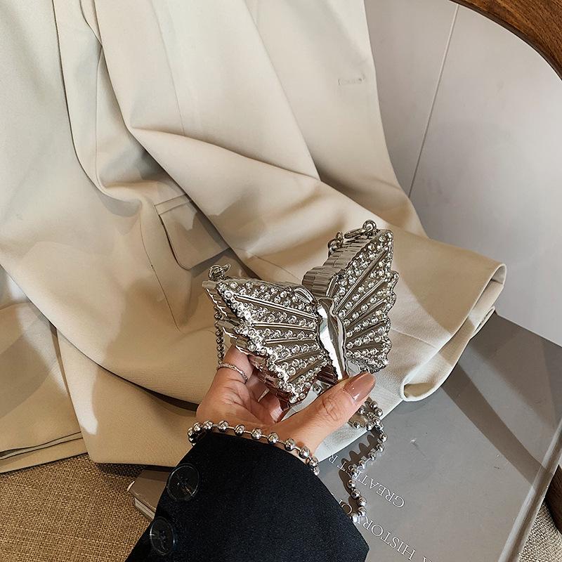 

2024 Butterfly Design Rhinestone Mini Handbag for Women срібний