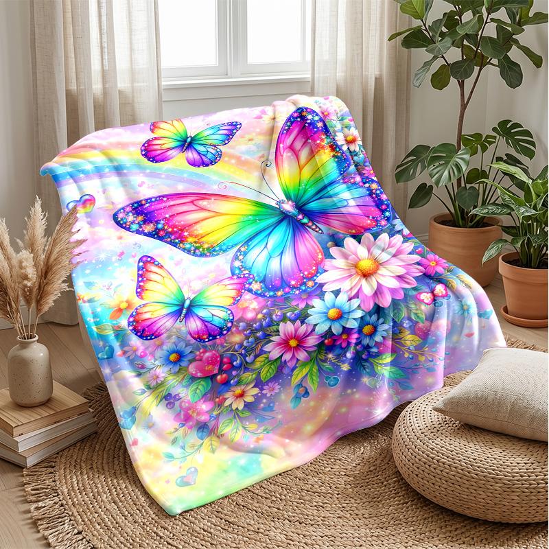 Unicorns Among Flowers and Butterflies Theme blanket Lightweight Warm Flannel Blanket Decorative Throw Blanket for Home Decoration