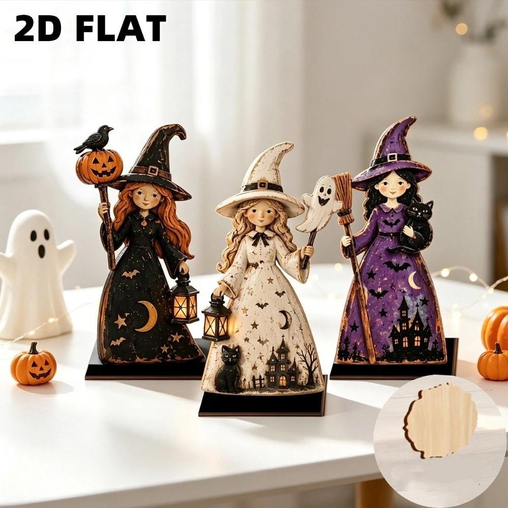 3Pcs 2D Flat Halloween Wooden Dog Signs Vintage Finish Pumpkin Ghost Craft Decor Home Decor