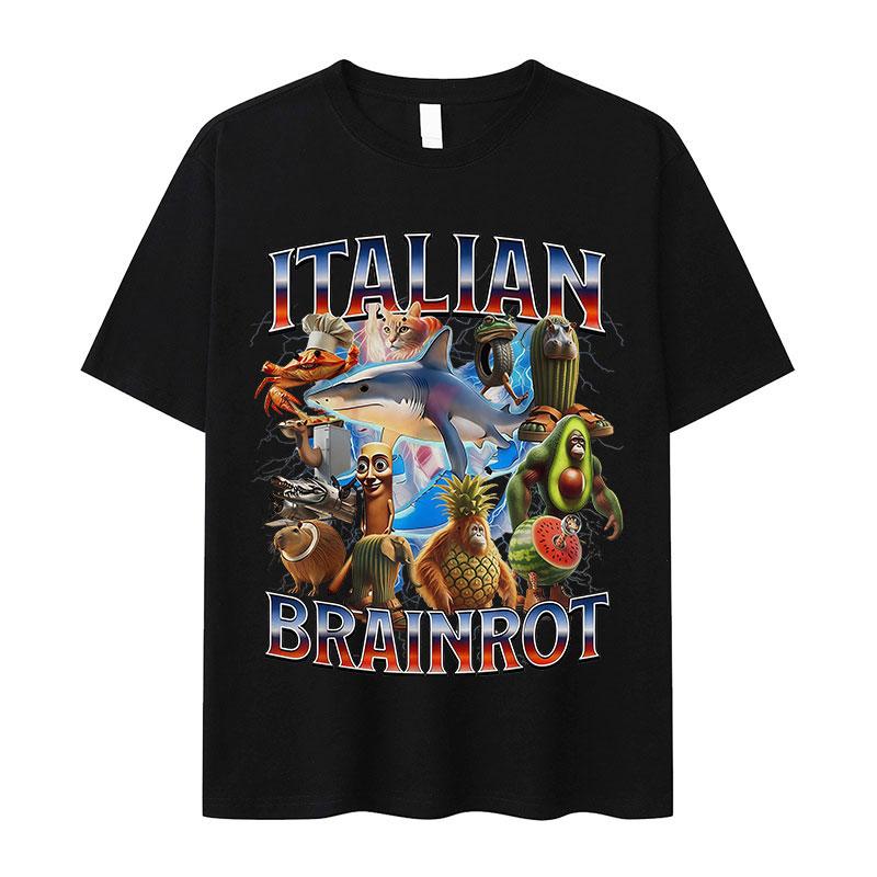 Italian T-shirt Brainrot Interesting Cappuccino Assassin Meme Men Kawaii Women Short-sleeved men summer 100% cotton T-shirt