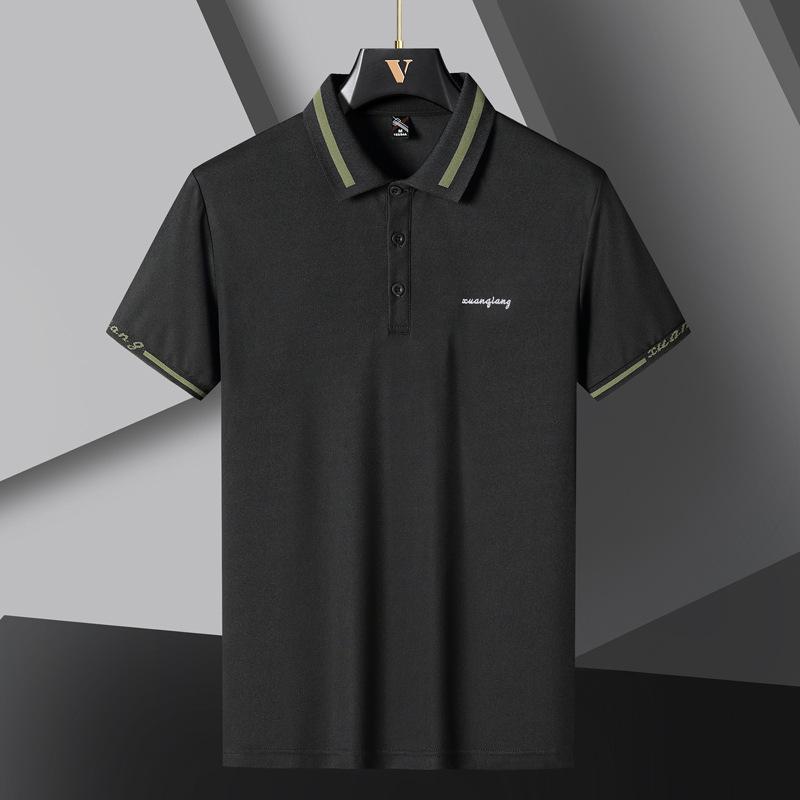 

Летняя мужская рубашка-поло с короткими рукавами, футболка из ледяного шелка, тонкий стиль с лацканами, деловая одежда с половиной рукавов XL