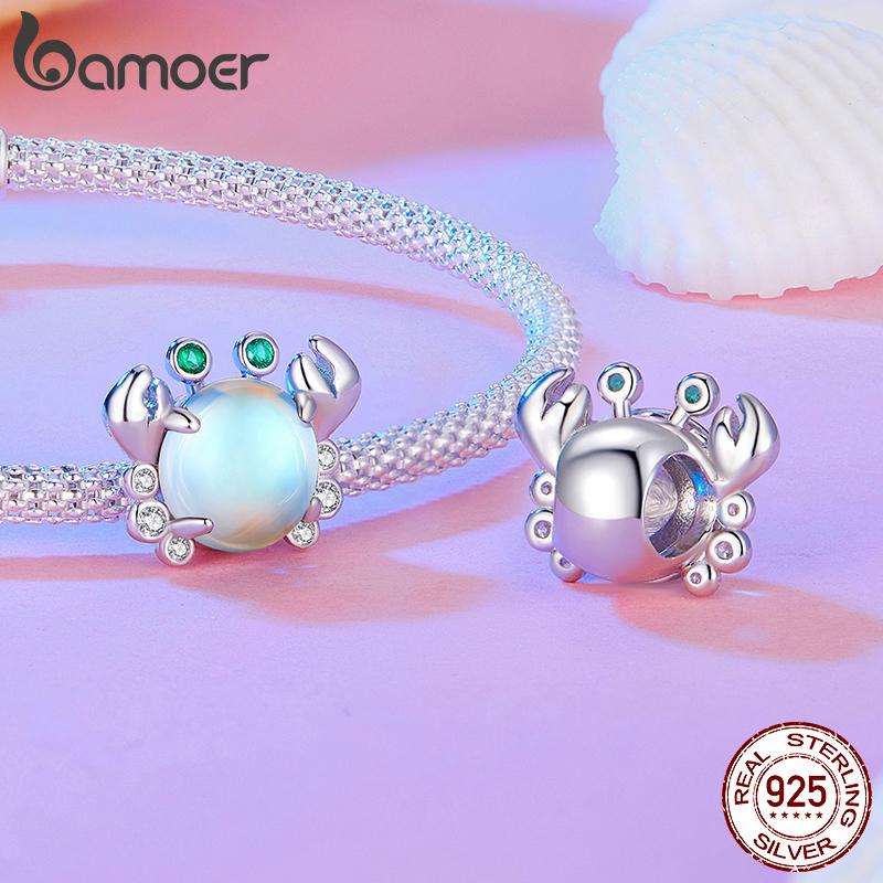 BAMOER 925 Silver Dreamy Oecan Series Dazzling Crab Beads Seahorse Pendant Charms for Women Bracelet and Necklace DIY