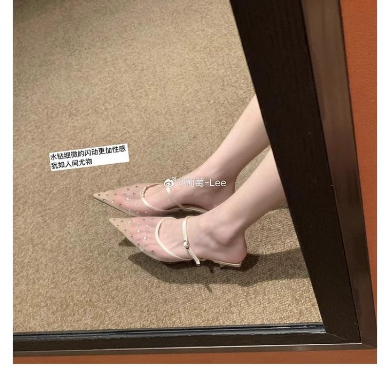 

Shoes sparkling hot diamond temperament small pointed mesh fine heel empty cool slippers women 35 срібний