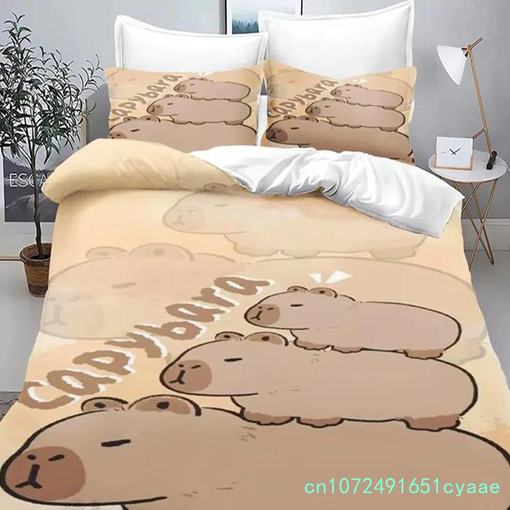 Cartoon Capybara 3D Printed Bedding Set Children's Duvet Cover Pillow Case Set Anime Polyester Cute Cartoon Home Decoration