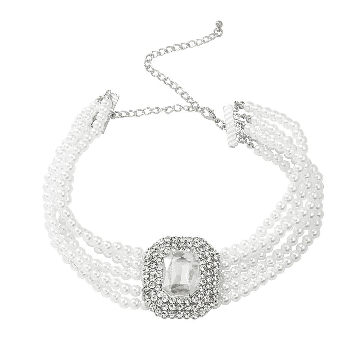 

Элегантное многослойное ожерелье из искусственного жемчуга с подвеской из сверкающего стекла с бриллиантами для женщин белый