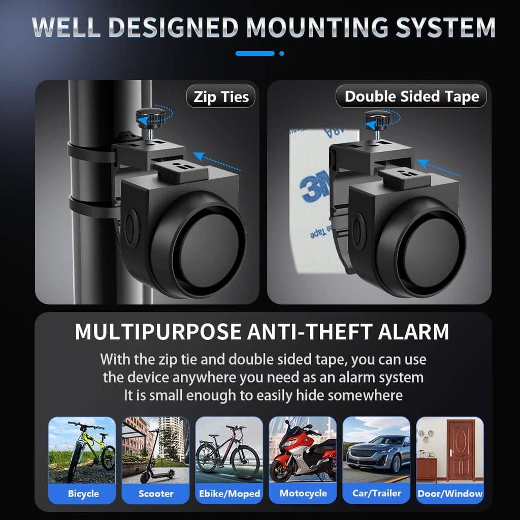 Wireless Remote Bike Alarm: 115DB Super Loud Bicycle Vibration Motion Sensor Siren Anti Theft Security System Motorcycle Alarm Waterproof USB-C