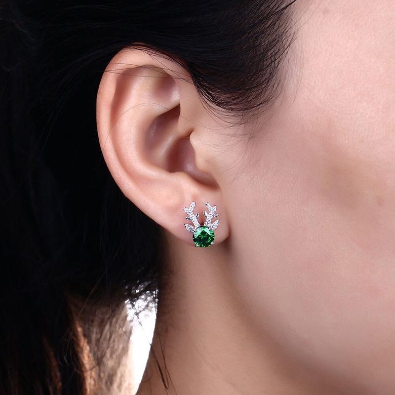 Cao Shi Animal-Inspired Zircon Antler Earrings - Women’s Christmas Fashion Studs