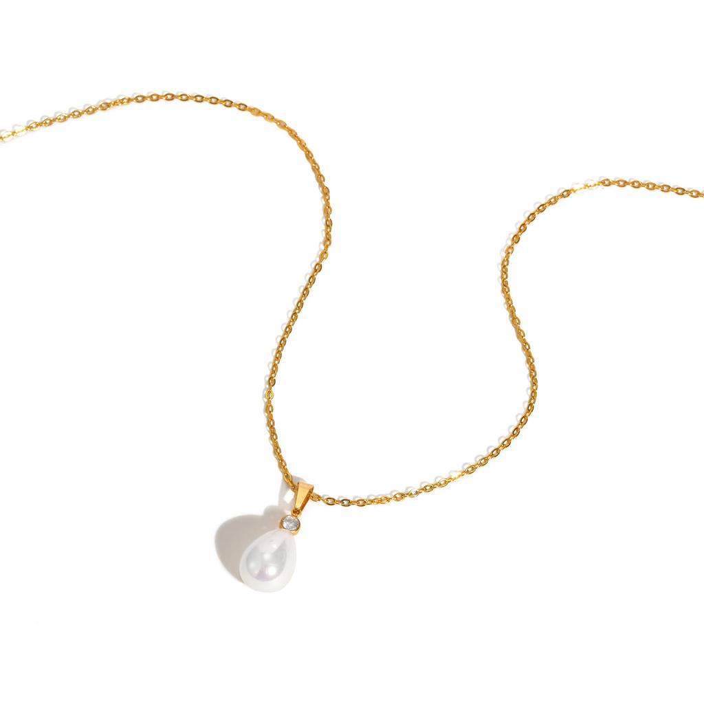 Exquisite Zircon Imitation Pearl Pendant Necklace for Women,Gold Color Stainless Steel Water Drop Necklaces,Fashion Jewelry Gift