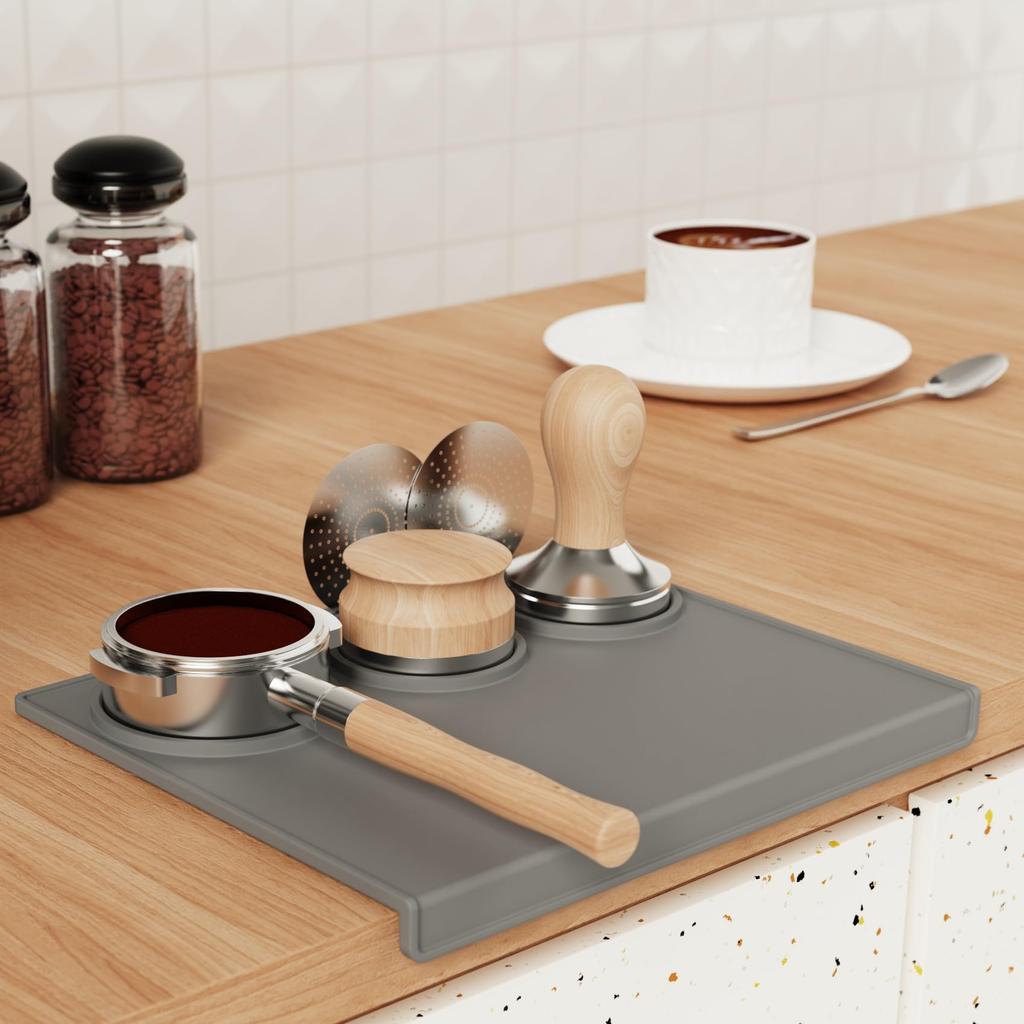 Silikon Tampermatte, Kaffee Tampermatte, Espresso Matte, Hitzebeständig, Rutschfest, Schützt Kaffeezubehör, Tische und Halter (Dunkelgrau, 25x20x2)