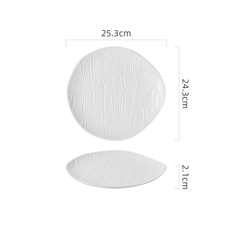 Water Ripple Ceramic Shallow Plate Pure White Irregular Salad Plate Steak Plate Dessert Plates Restaurant Creative Tableware