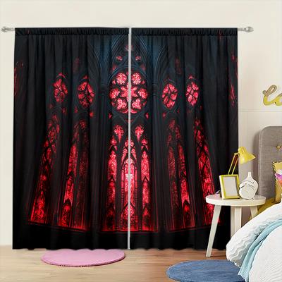 2pcs Gothic Architectural Windows Printed Curtain for Home Decor - Rod Pocket Window Treatment for Bedroom Office Kitchen