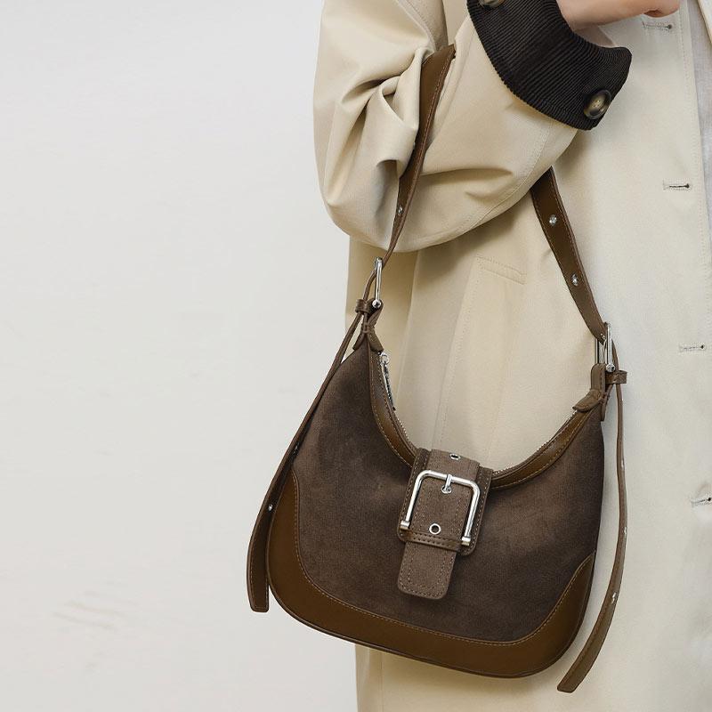 High-end Brand Designer Shoulder Bag Luxury Stylish Crossbody Bags Retro Trendy Bag Premium Frosted Suede Leather Underarm Bags