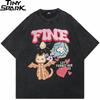 Hip Hop Retro Washed Black TShirt Streetwear Funny Devil Graphic T Shirt Cotton Harajuku Tshirt Men Tops Tees Unisex YK