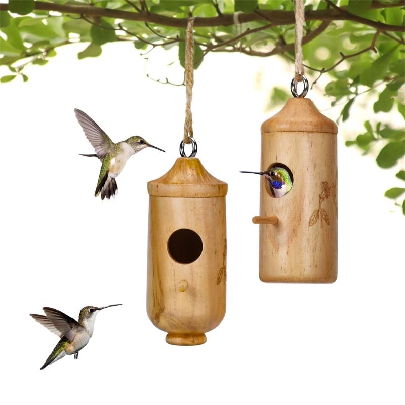 Natural Wood Bird Cages Parrots House Sleep Houses Cage with Hangings Lanyard for Garden Ornament Pet Finch Sparrows