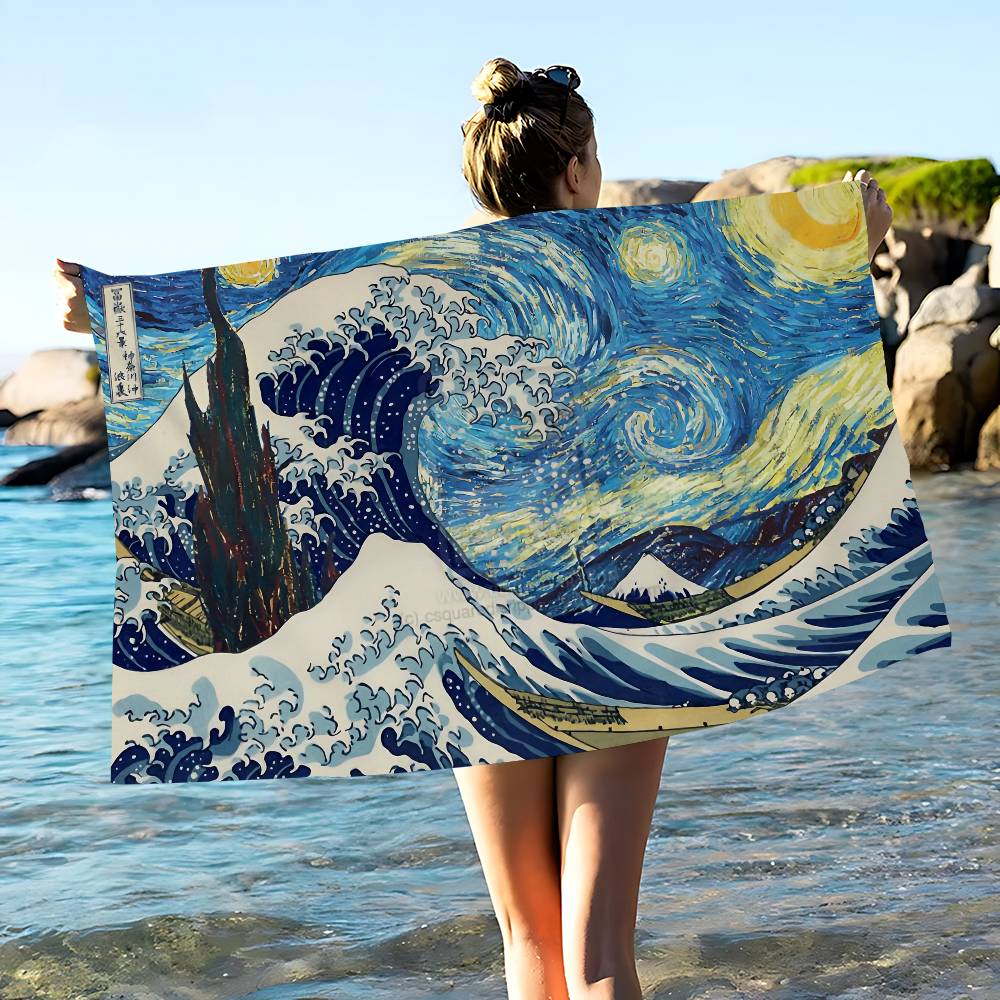 The Great Wave Off Kanagawa Microfiber Beach Towel Absorbent Quick Dry Soft Yoga Swimming Resort Mountain Climbing Towel