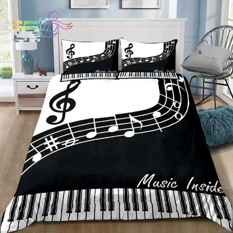 Music Note Piano Bedding Set Single Twin Full Queen King Size Bed Set Adult Kid Bedroom Instrument Bedding Gift