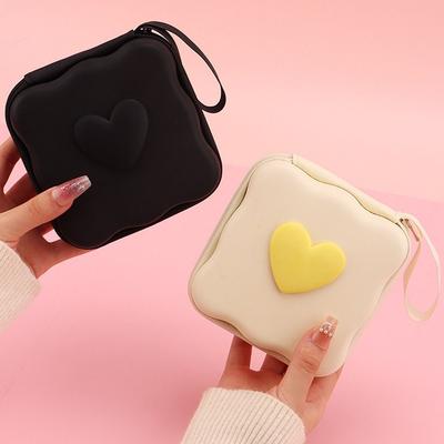 Multifunctional Storage Bags 3D Love Heart Pocket Pouch Fashion Zipper Bag Headphone Data Cable