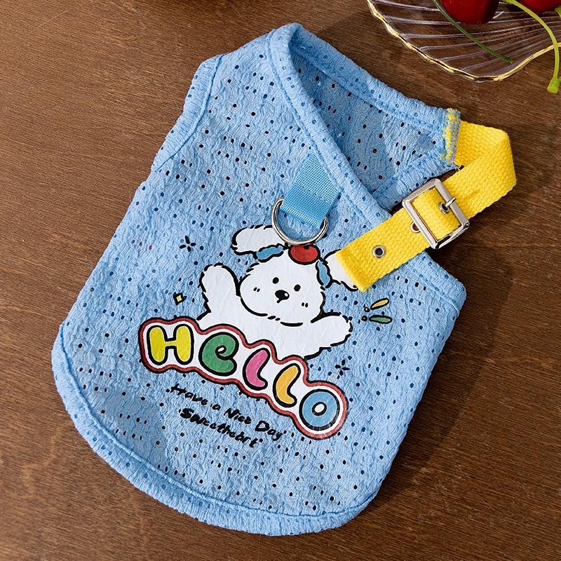 

Полый ремешок для питомца, жилет для кошки с принтом, весна и лето, дышащий и прохладный, на подтяжках, синий, одежда для кошек, для питомца XXL (recommended weight 15-10kg) бонди синий