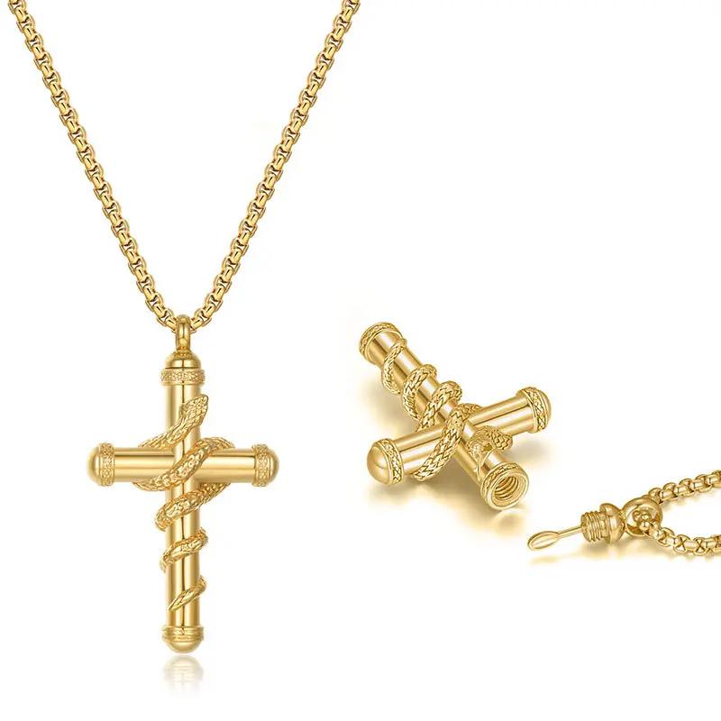 One Piece Necklace Vintage Snake Cross Hollow Pendant Stainless Steel Fashion Jewelry Suitable for Women and Men