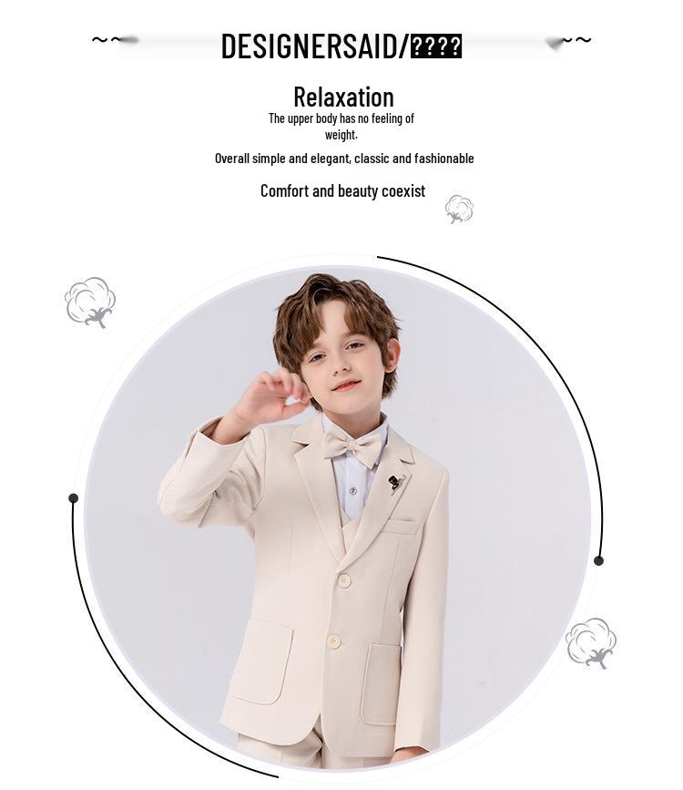Boys' Solid Color Tuxedo Suit - Spring/Autumn British Style Blazer and Piano Performance Set