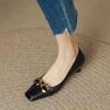 Low Heel Elegant Ladies Footwear Moccasins Metal Decoration Normal Leather Casual Office Beige Women's Shoes Square Toe On Offer