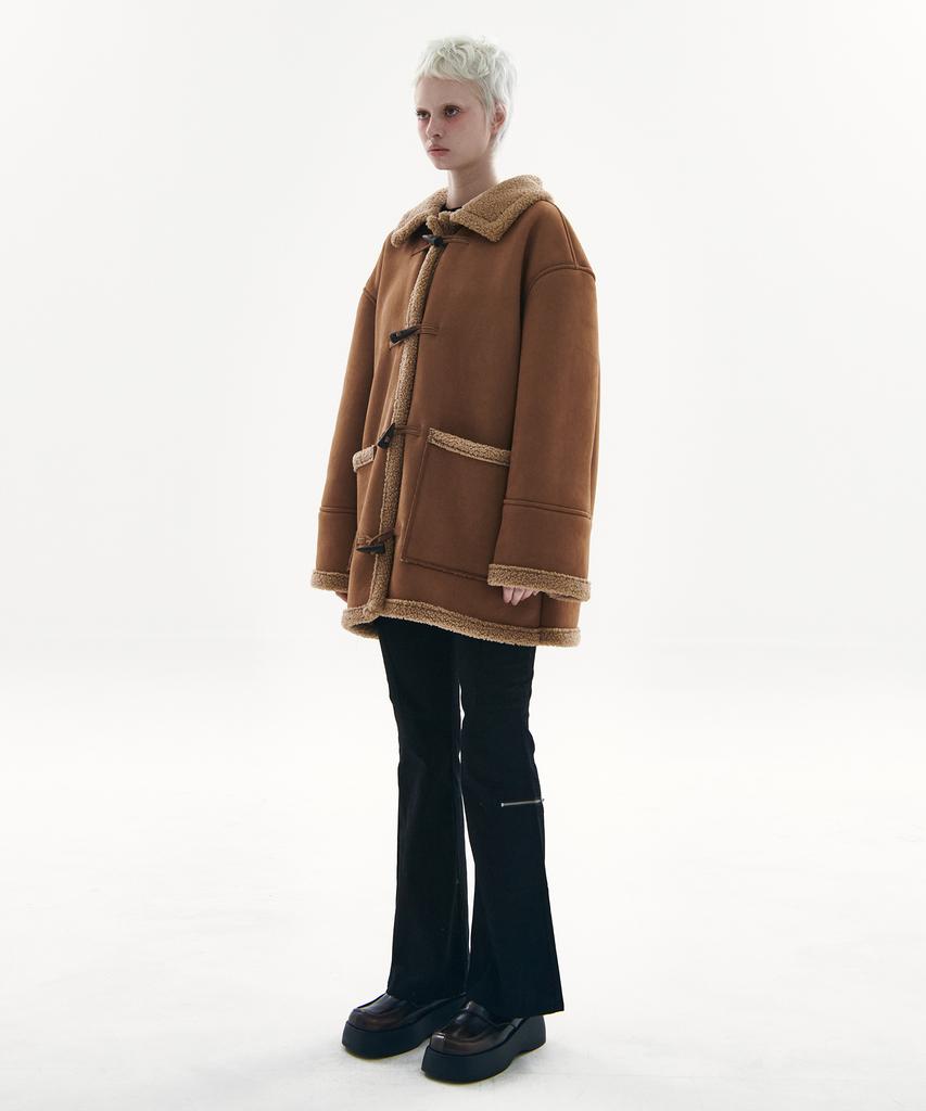 Place Studio Suede Oversized Flap Pocket Duffle Coat Jacket [Brown]