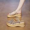 Fashion CRLAYDK Slide Sandals for Women Strappy Ladies Fashion Platform Open Toe Walking Wedge Rhinestone Beach Vacation Slippers