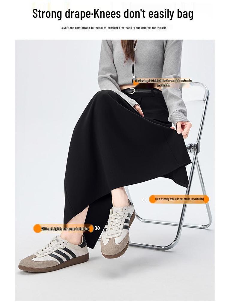 Irregular Split A-line Midi Skirt - Women's 2026 Spring High Waist Hip-hugging Fashion.