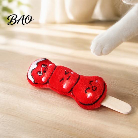 Solo Play Toys for Cats Plush Cat Chew Toy, Sugarcoated Haws Stick Design, Kitten Teething Durable Toy Stuffed Indoor Biting, Boredom Relief,