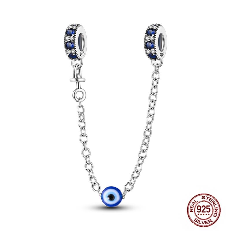 Star Moon Slide Safety Chains Charms 925 Sterling copper Heart Evil eyes Silicone Spacer Beads Fit Original Bracelet DIY Zircon