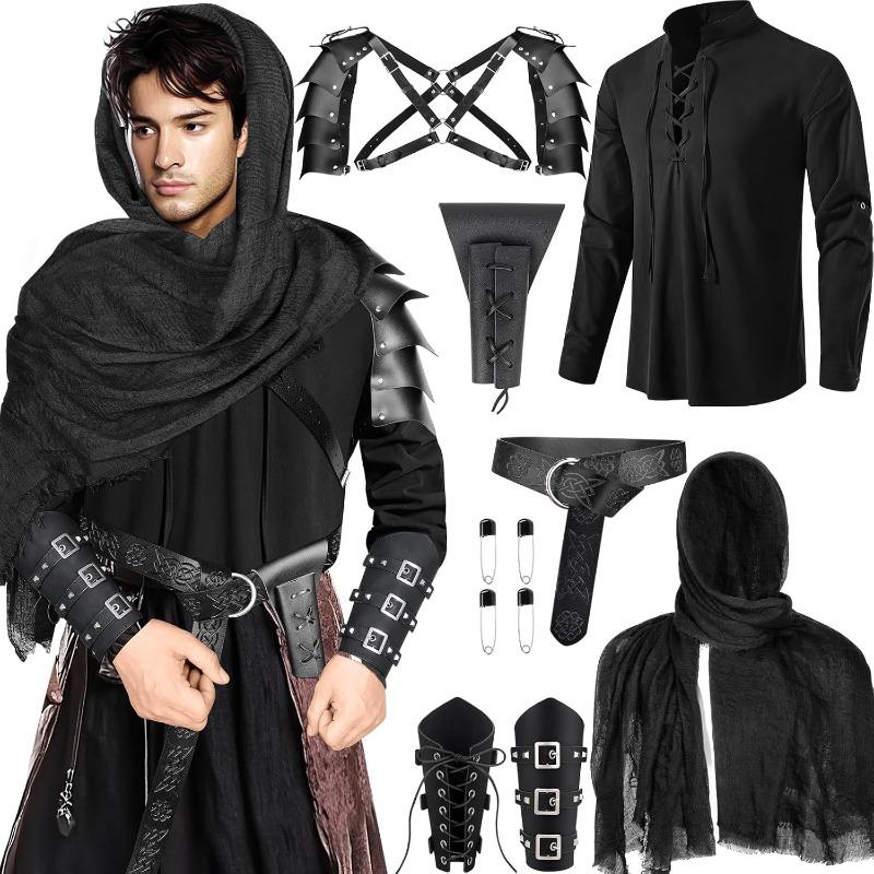 Halloween Mens Renaissance Costume Suit Accessories Medieval Pirate Shirt Cosplay Props