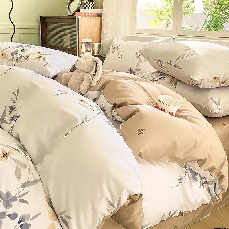 Set din patru piese din bumbac, pat din bumbac pur, husă de pilota, cearșaf de pat, set din trei piese pentru dormitor, lenjerie de pat