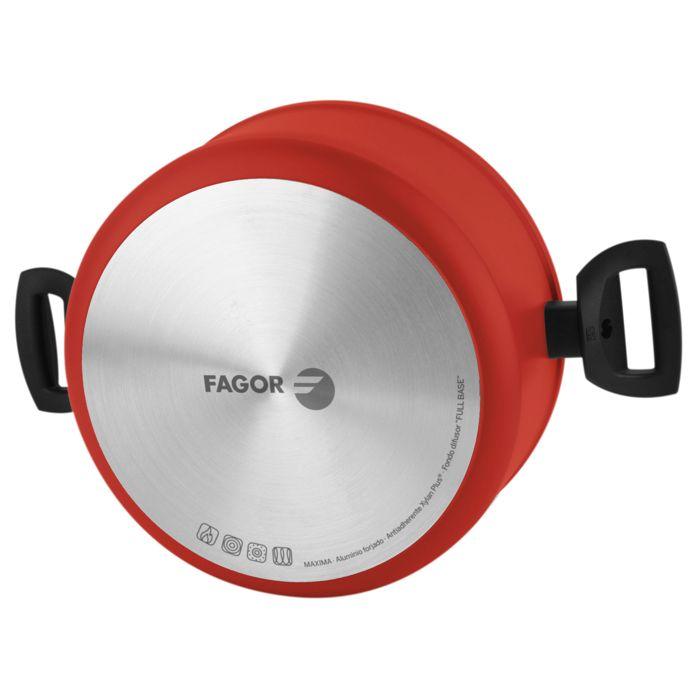 Faitout à vapeur - FAGOR - Maxima - 20 cm - Acier inoxydable - Couvercle en verre rouge