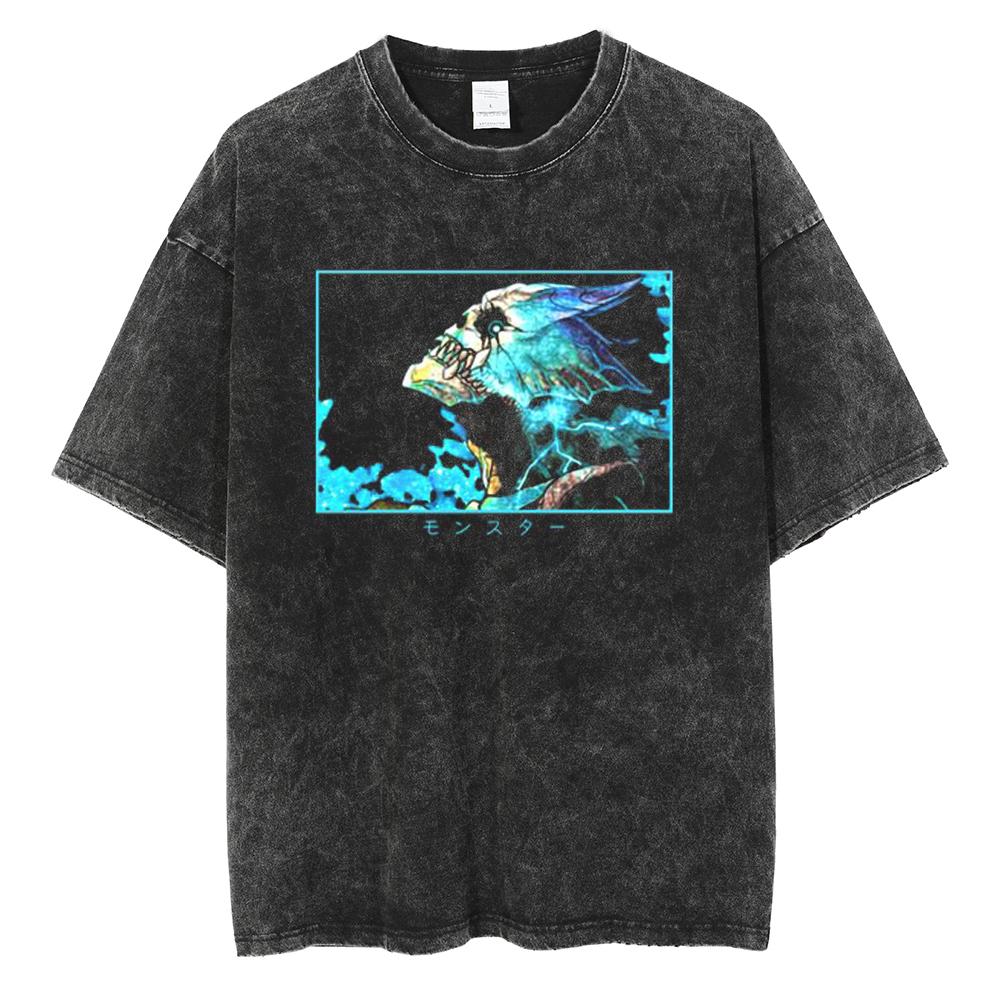 Japan Anime Kaiju No. 8 Cool Print T Shirt Men Women Vintage Washed Cotton Tshirts Oversized T-shirt Harajuku Male Y2k Tee