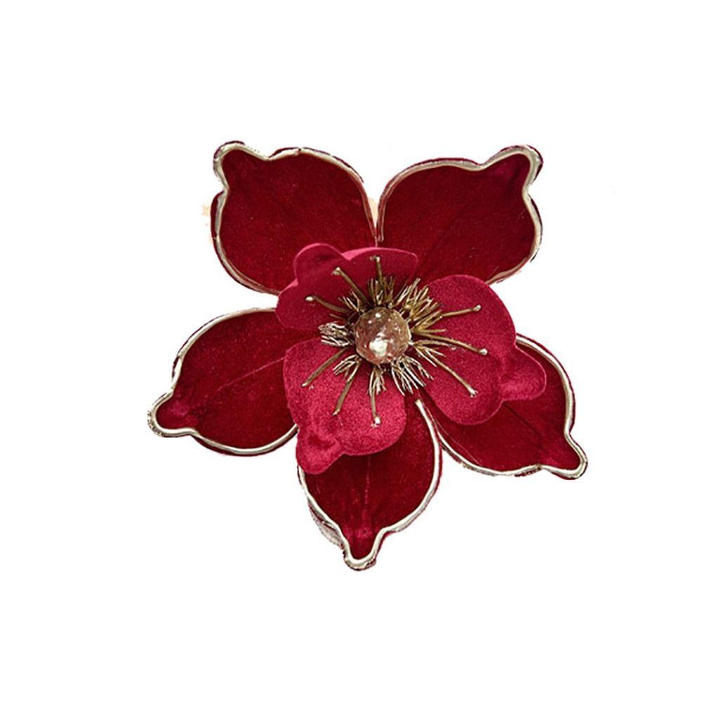 Flannel Fabric Christmas Artificial Flowers Plastic 18cm Xmas Decorative Flowers DIY Glitter Glitter Poinsettia Christmas Decor