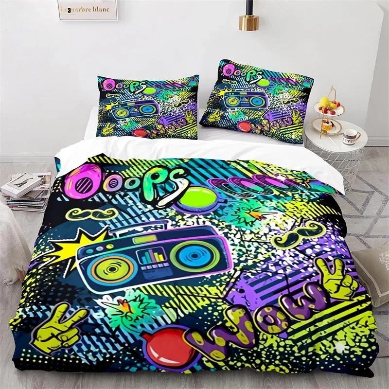 Set Copripiumino Graffiti King Set Biancheria da Letto Microfibra Hip Hop Moderno Street Art Copripiumino Per Bambini Ragazzi Decorazione Camera da Letto Giovani