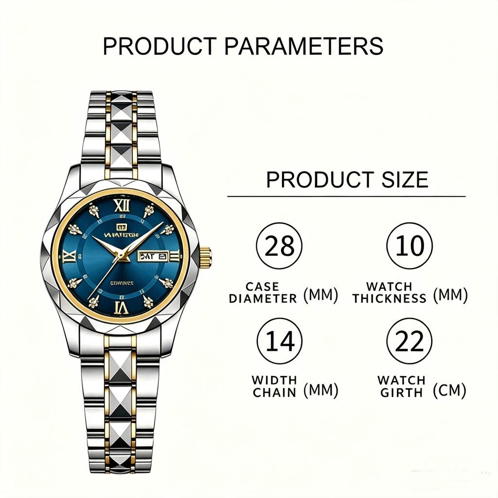 Fashion Luxury Ladies Quartz Watch Luminous Date 3Bar Waterproof Stainless Steel Wristwatch Perfect Gift For Girlfriend Lovers