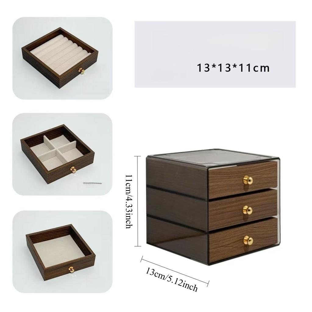 5 Floors Wood Grain Jewelry Storage Boxes Home Rings Earrings Necklaces Jewelry Organizer Boxes Makeup Desktop Storage Box Gifts