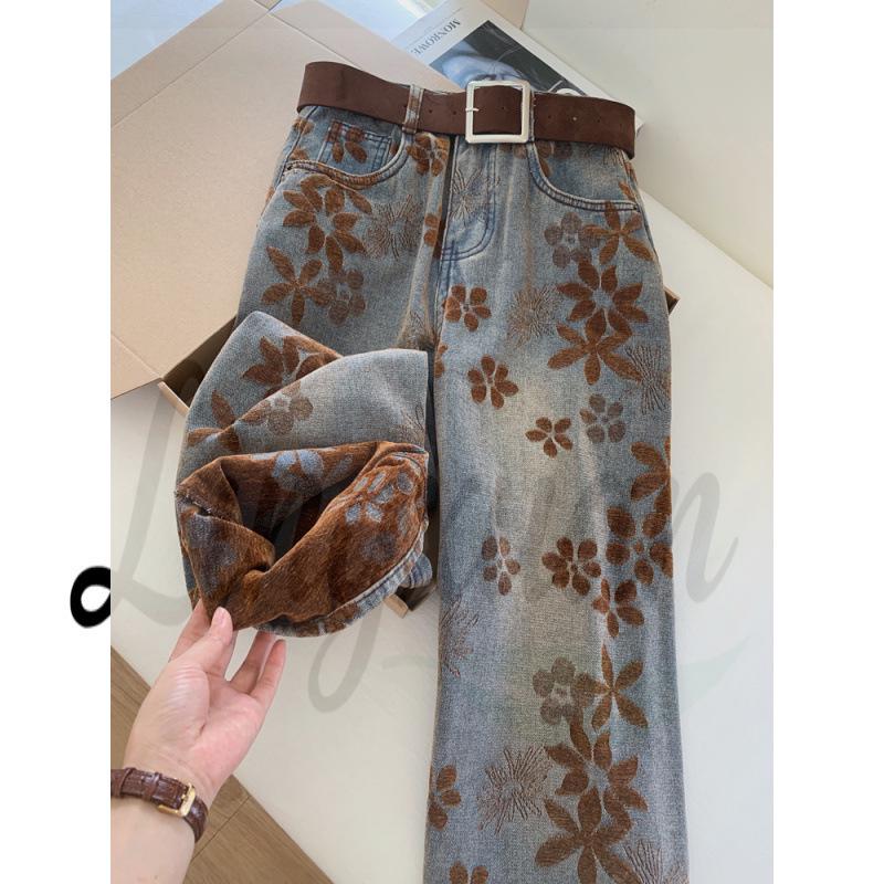 Women s High-Waisted Distressed Blue Chenille Wide-Leg Jeans Small