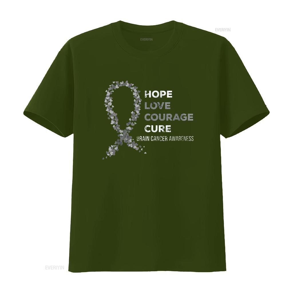 Womens Hope Love Courage Support Brain Cancer Awareness T Shirt Black 2X Large vintage Washed fashion Stretched homme Slightly