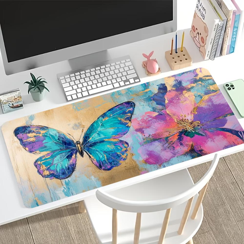 Vintage Butterfly Floral Large Extended Gaming Mouse Pad Non Slip Desk Surface Flower Art Print For Gaming And Office Desktop