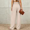 Women's High Waisted Linen Wide Leg Pants Cotton Linen Blend Wide Leg Trousers With Elastic Waistband Casual Button Down Pants