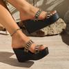Large Size Cool Slippers Women's Summer New Foreign Trade Leopard Print Muffin Slippers Slope Heel Thick Bottom One-word Drag