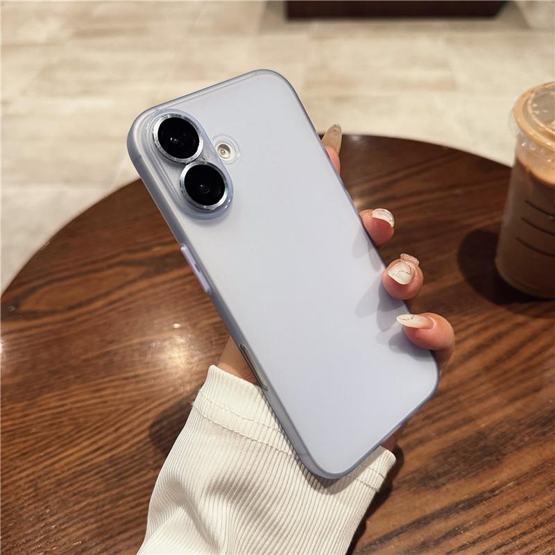 

Ультратонкий прозрачный цветной матовый мягкий чехол TPU с защитой от отпечатков пальцев и пленкой для линз для Apple iPhone 16 Plus Pro Max, защитная задняя крышка For iPhone 16 Pro Max светло-синий